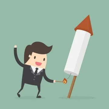 Businessman launching firework rocket. Stock Illustration