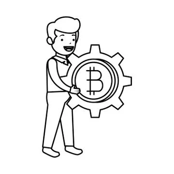 Businessman lifting bitcoin icon vector illustrator Stock Illustration
