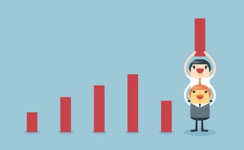 Businessman lifting increase graph with support from the boss and teamwork. Stock Illustration
