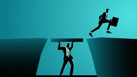 Businessman lifting a platform to help other businessmen to cross Vidéo 261540696