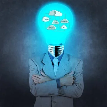 Businessman light bulb head with  cloud computing diagram as concept Stock Illustration