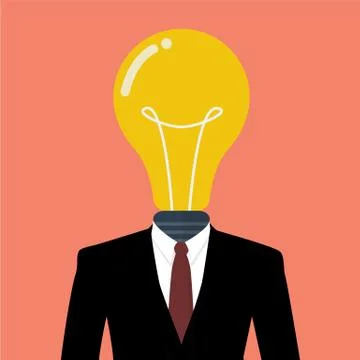 Businessman with a light bulb instead of head Stock Illustration
