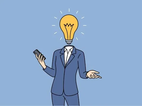 Businessman with light bulb instead of head came up with idea to develop Illustrazione stock