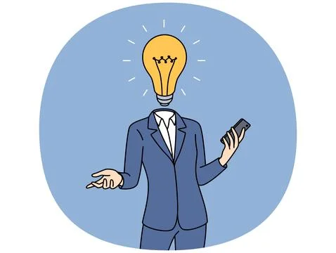 Businessman with light bulb instead of head came up with idea to develop Illustrazione stock