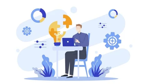 A businessman with lightbulb puzzle problem solving concept animated Stock Footage 278635835