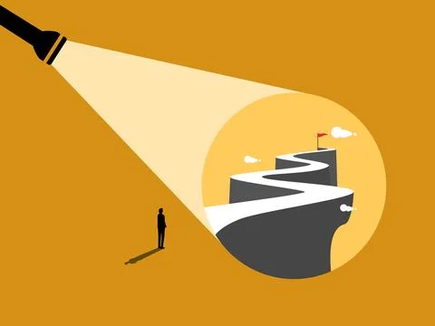 Businessman look to the flashlight that illuminates the path to success Stockillustratie