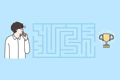 Businessman look at maze think of solution to win Stock Illustration