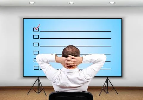 Businessman looking to  application form Foto stock