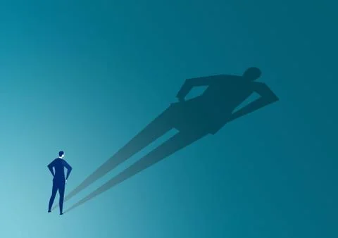 Businessman looking with big shadow himself concept vector. Stock Illustration