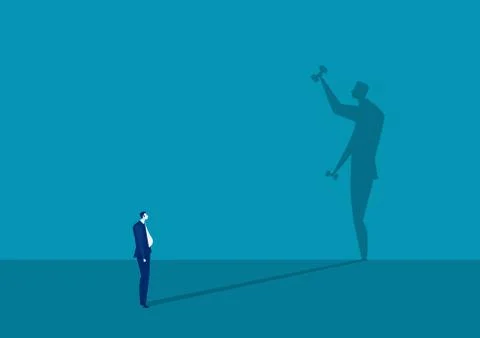 Businessman  looking big shadow for plan program diet belly healthcare himsel Stock Illustration