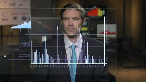   Businessman Looking Charts At Screen Stock Footage 210659301