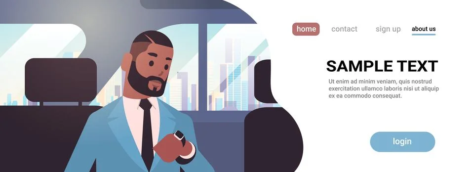Businessman looking at clock checking time african american passenger sitting on Stock Illustration
