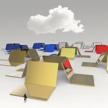 Businessman looking at cloud computing 3d sign on laptop computer as concept 스톡 일러스트