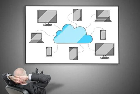 Businessman looking at cloud computing concept 스톡 사진