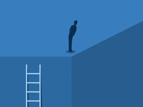 Businessman looking down from the corner of the building, business crisis Ilustración de archivo