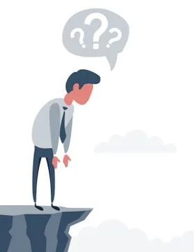 Businessman looking down from mountain top on sky background. Success and Stock Illustration