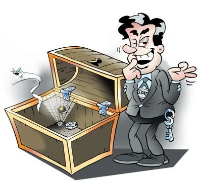 A businessman looking into a empty treasure chest Stock Illustration