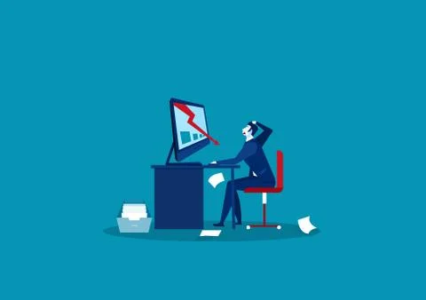 Businessman looking at the falling down graph on laptop computer Stock-Illustration