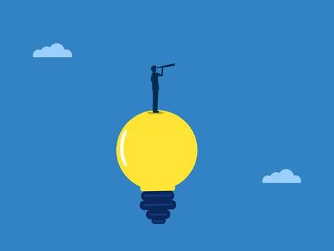 Businessman looking far on creative light bulb Stock Illustration
