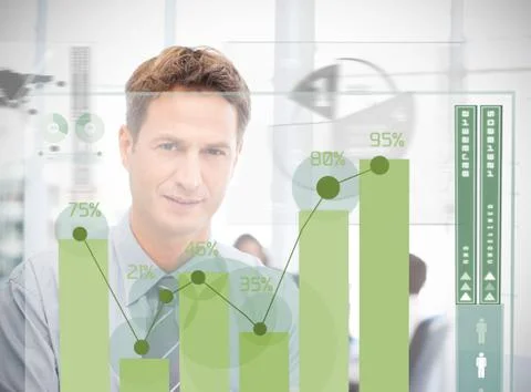 Businessman looking at green chart interface Stock Photos