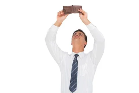 Businessman looking at his empty wallet Stock Photos