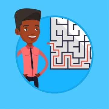 Businessman looking at the labyrinth with solution Stockillustratie
