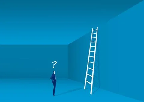 Businessman looking up at a ladder solution, challenge, concept Stock Illustration