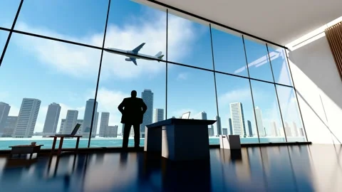 Businessman looking out the window thinking about company development and lo Stock Footage 236193742