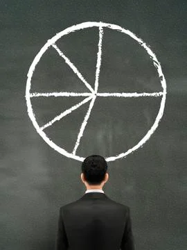 Businessman looking at pie chart graphic Stock Illustration