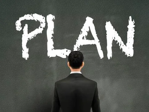 Businessman looking at plan word Stock Illustration