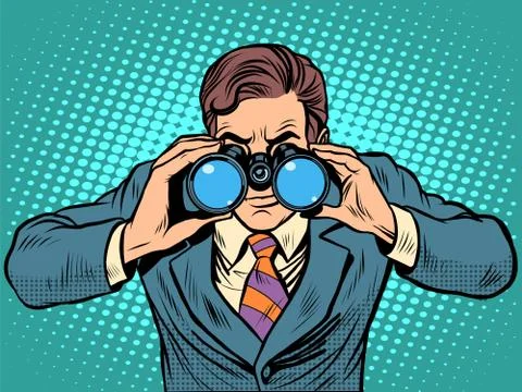 Businessman looking through binoculars. Lead vision Navigator Stock Illustration
