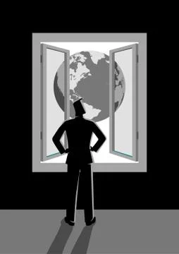 Businessman looking through window Stock Illustration