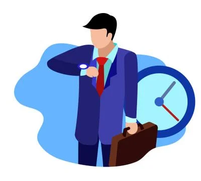 Businessman looking watch flat vector Stock Illustration
