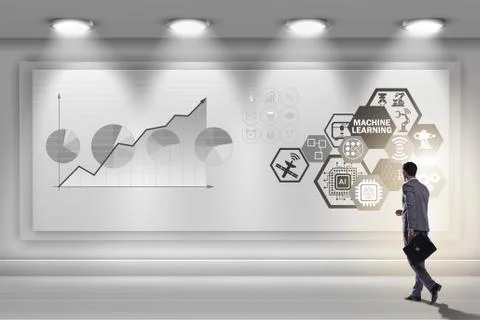 Businessman in machine learning concept 库存照片