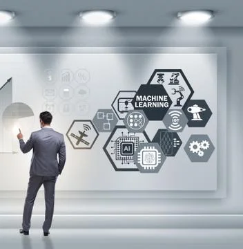 Businessman in machine learning concept Stock Photos