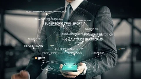 Businessman with Maglev Train hologram concept Stock Footage