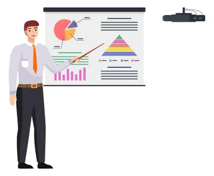 Businessman makes a presentation of a statistical report. Analysis and planning Illustrazione stock