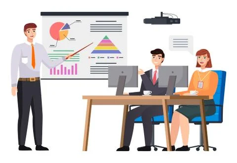 Businessman makes a presentation of a statistical report. Analysis and planning Stock Illustration
