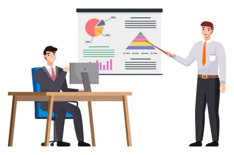 Businessman makes a presentation of a statistical report. Analysis and planning Stock Illustration