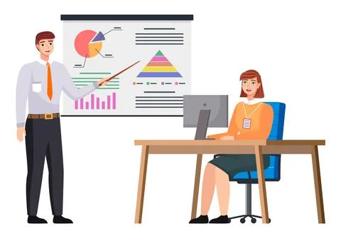 Businessman makes a presentation of a statistical report. Analysis and planning Stock Illustration