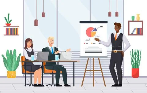 Businessman makes a presentation of a statistical report. Analysis and planning Stock Illustration
