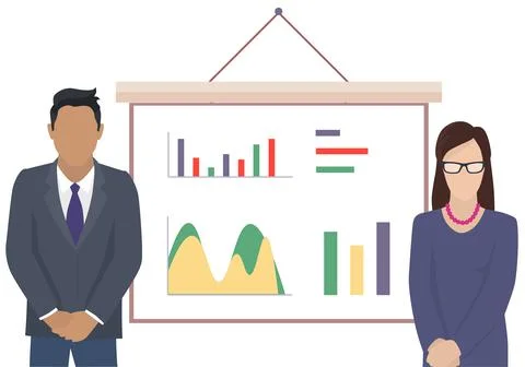 Businessman makes a presentation of a statistical report. Analysis and planning Stock Illustration