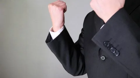A businessman makes a victory pose. Stock Footage 336594451