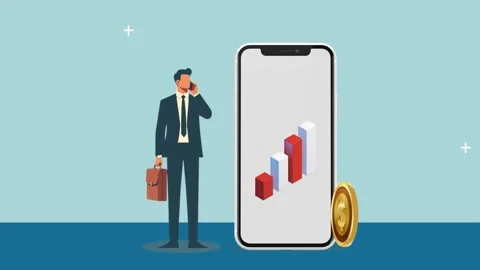 Businessman Making a Call with Growth Chart on Smartphone Stock Footage 281338323