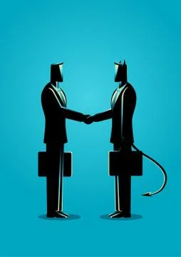 Businessman making a deal with devil Stock Illustration