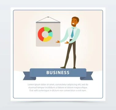 Businessman making presentation and explaining chart on a whiteboard, business Stock Illustration