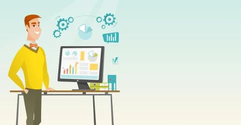 Businessman making presentation on computer Stock Illustration