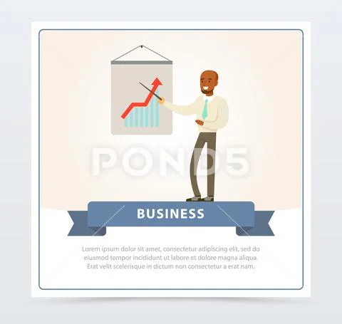Businessman making presentation explaining growth graph on whiteboard, business Stock Illustration