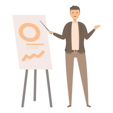 Businessman making presentation pointing at chart on whiteboard Stock Illustration