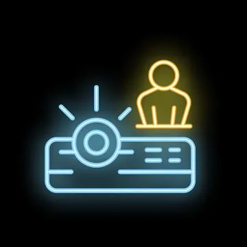 Businessman making presentation with projector neon light style icon イラスト素材